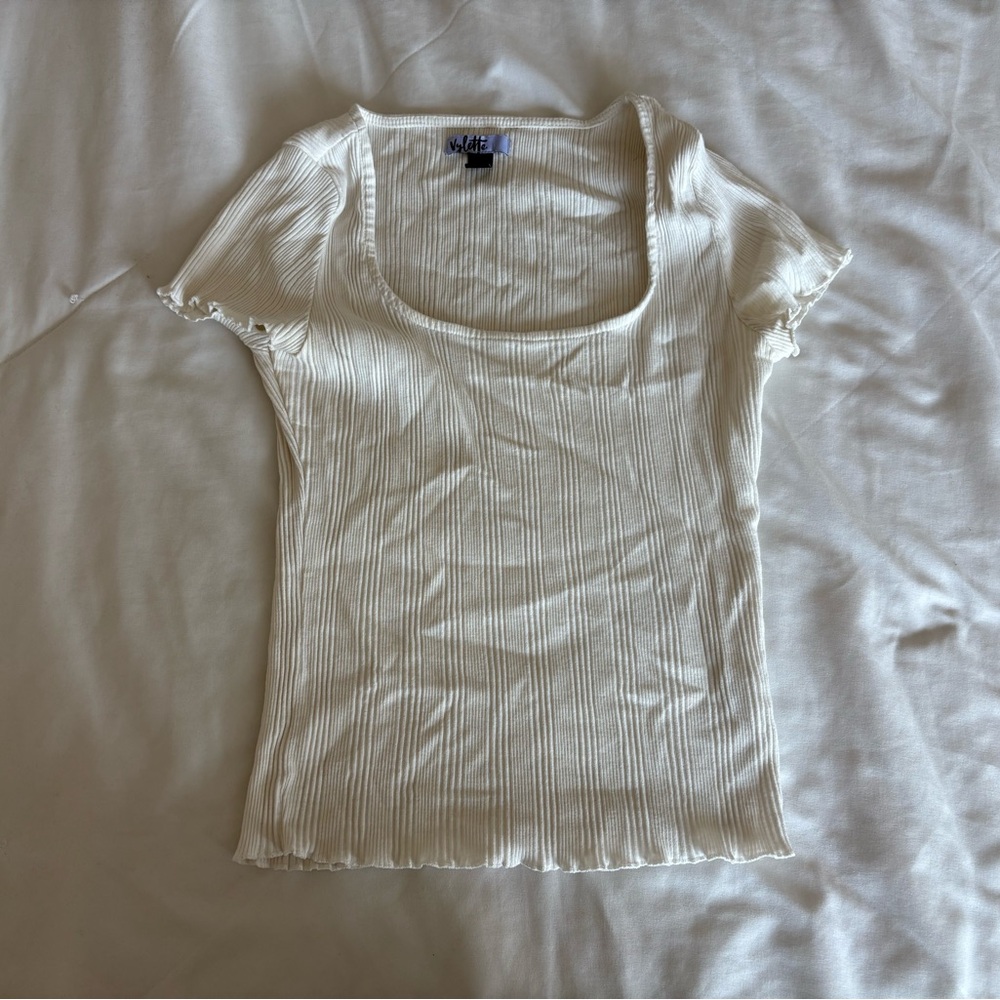 Wild Fable White Ribbed Fitted Cap Sleeve Tee